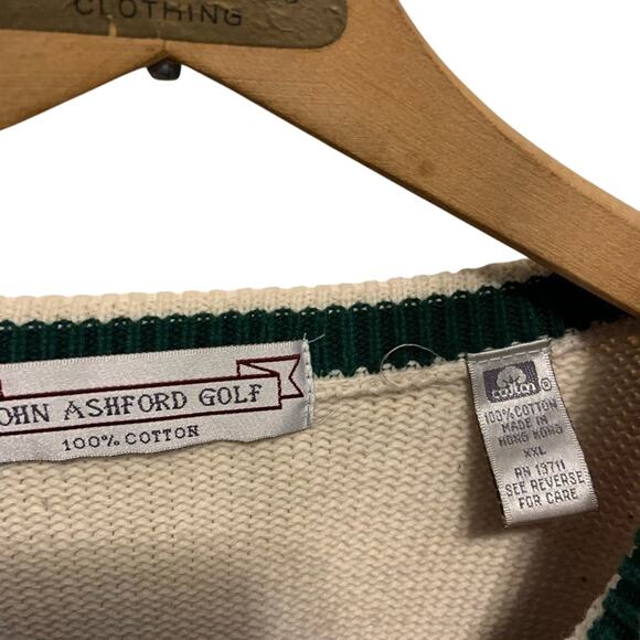 Vintage golf sweater John Ashford argyle sweater cream, red, navy, green Sz XXL - Picture 2 of 4